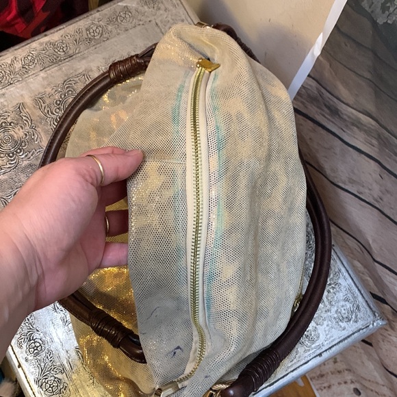 Tiffany and Fred Leopard Print Glittery Gold Purse with Double Straps - Picture 6 of 8